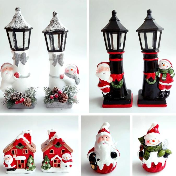 

{ Alee_Ale } Pajangan Patung Rumah Santa Lampu Natal Kado Dekor Souvenir Christmas Terbaik