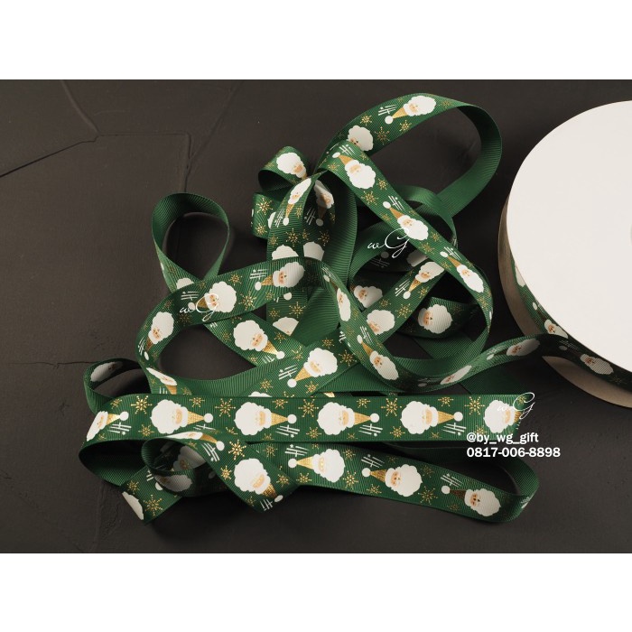 

Pita Natal Christmas - Grosgrain - Hijau - Santa Emboss; L 2.5 cm