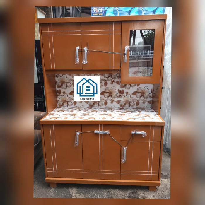 Promo Lemari Sayur / Lemari Dapur / Rak Piring Kayu 3 Pintu Coklat