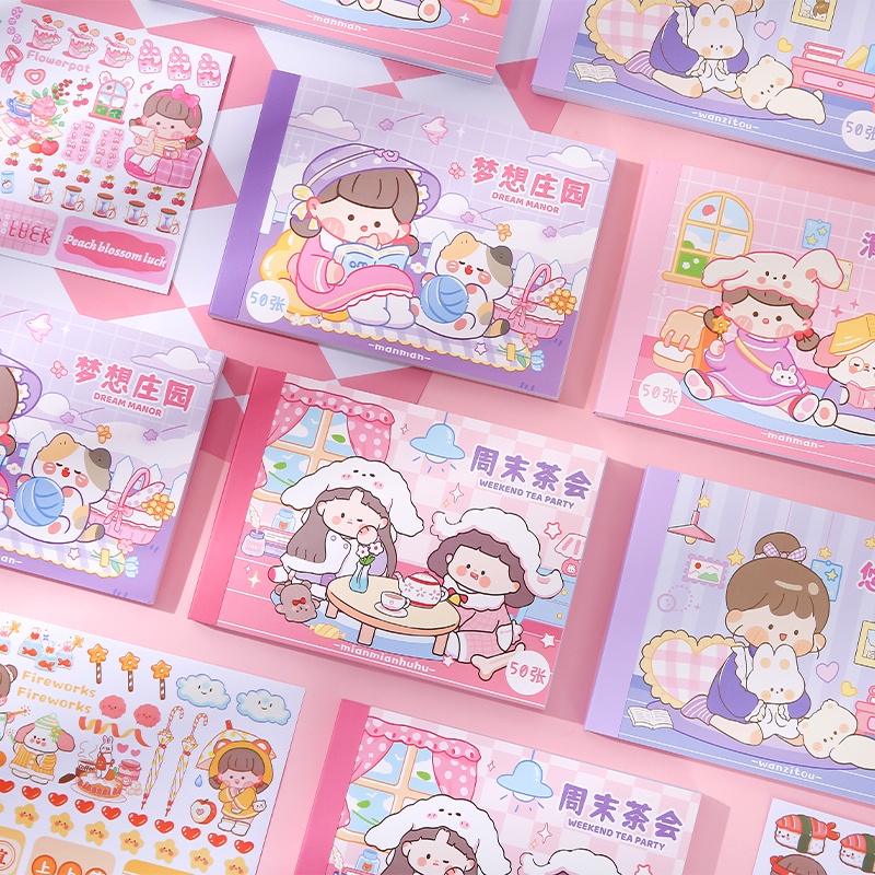 

50 Lembar/Set Buku Stiker Motif Kartun Lucu Kawaii Stier Untuk Dekorasi Buku Catatan Kertas Jurnal