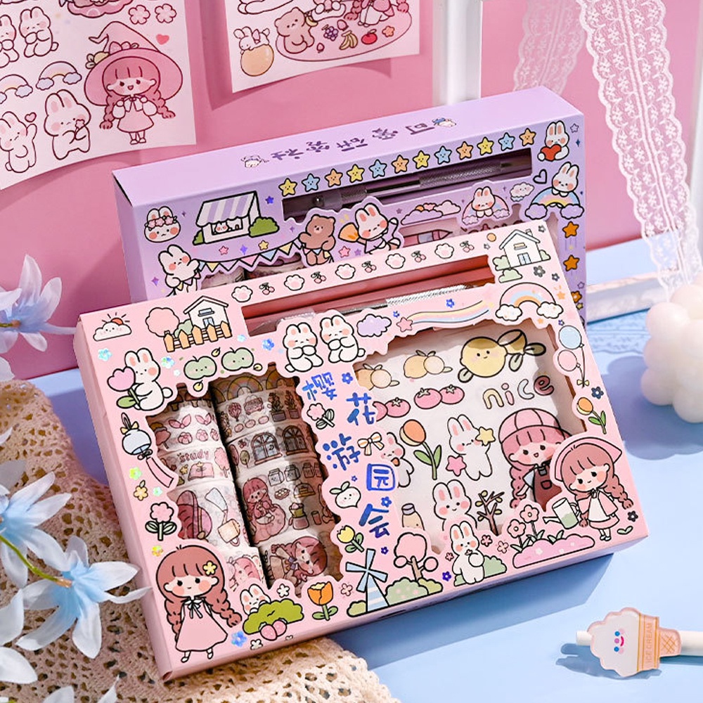 

10X10 Stiker Cute Motif Kartun Lucu Anti Air Stiker 1 Set Box Kter Lucu Diy Set Kotak Hadiah Stiker