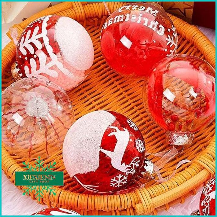 

XIEXIENIN Bola Natal isi 12 Bola Merah Bening Merry Christmas Box Gift Murah