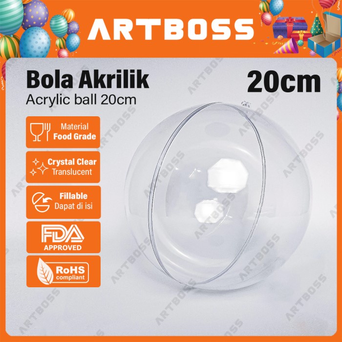

TERLARIS 20cm Bola akrilik foodgrade natal transparan kaca bening clear grosir