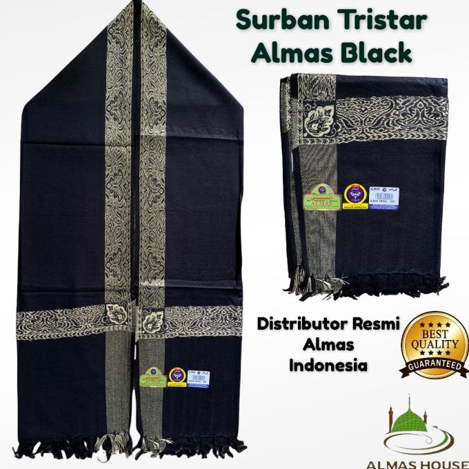 Sorban Tristar Almas Kashmiri Black Gold | Shawl Almas Hitam 308F