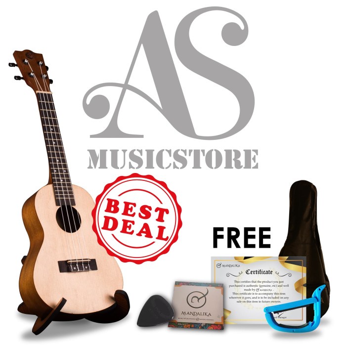 Ukulele - Paket Lengkap Ukulele Concerto Mandalika Natural Original Murah