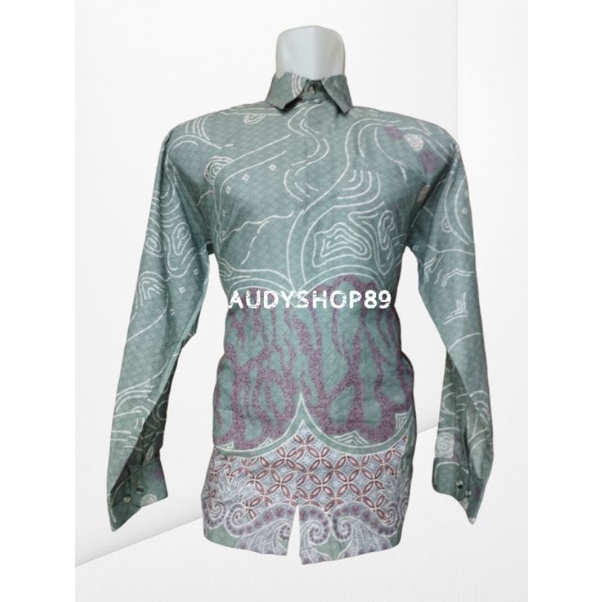 Batik pria hijau wardah bahan katun primis lengan panjang