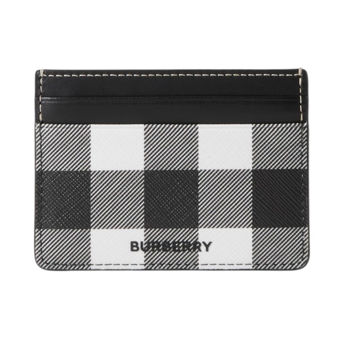 

Check and Leather Square Card Holder Black White