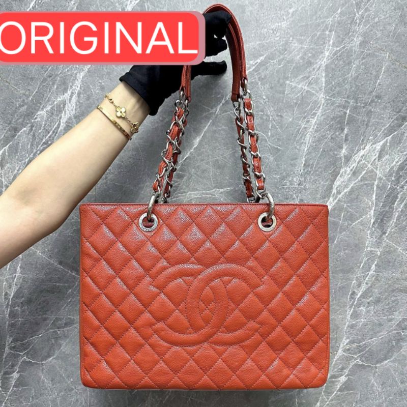 Tas Chanel GST Grand Shopping Tote Red Caviar SHW Original