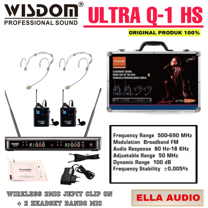 Wisdom Ultra Q1 HS wireless 2Mic Jepit Clip On+2 Headset Bando Mic