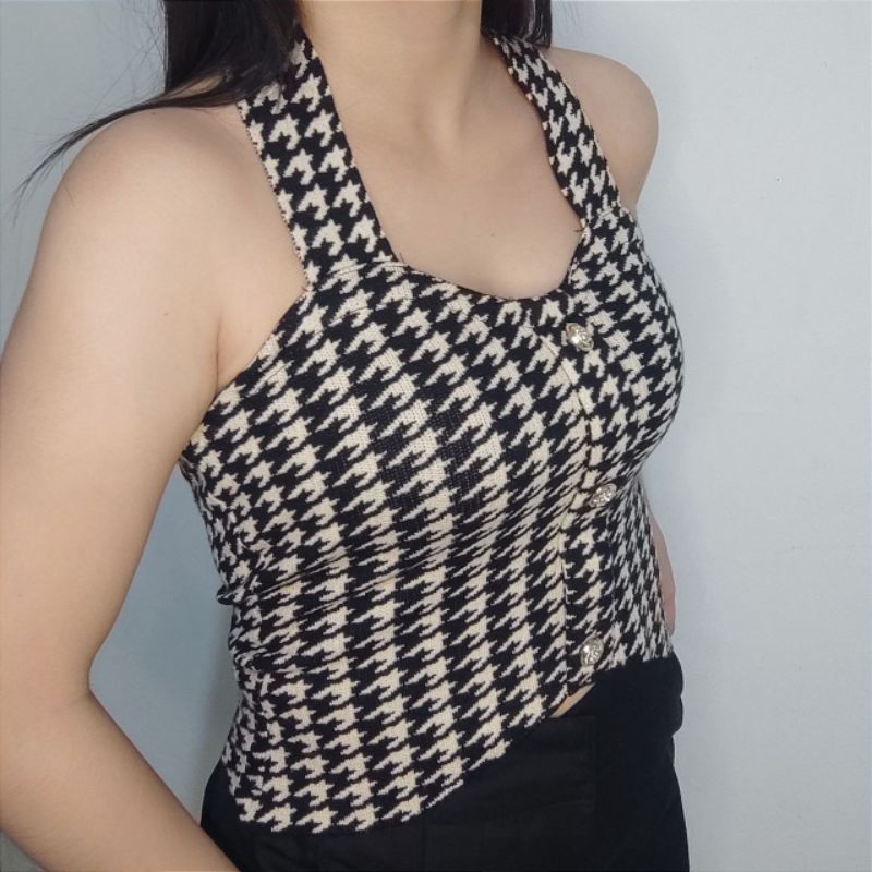 molila tank top crop shoulder knit premium model kancing crop tank top rajut
