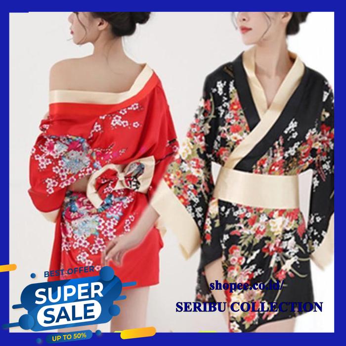 KIMONO SEXY HOT LINGERIE WANITA BAJU TIDUR MOTIF JEPANG SET  TERBAIK