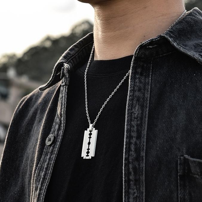 Kalung Titanium Pria Hipster Hip-Hop Titanium Steel Militer Korea