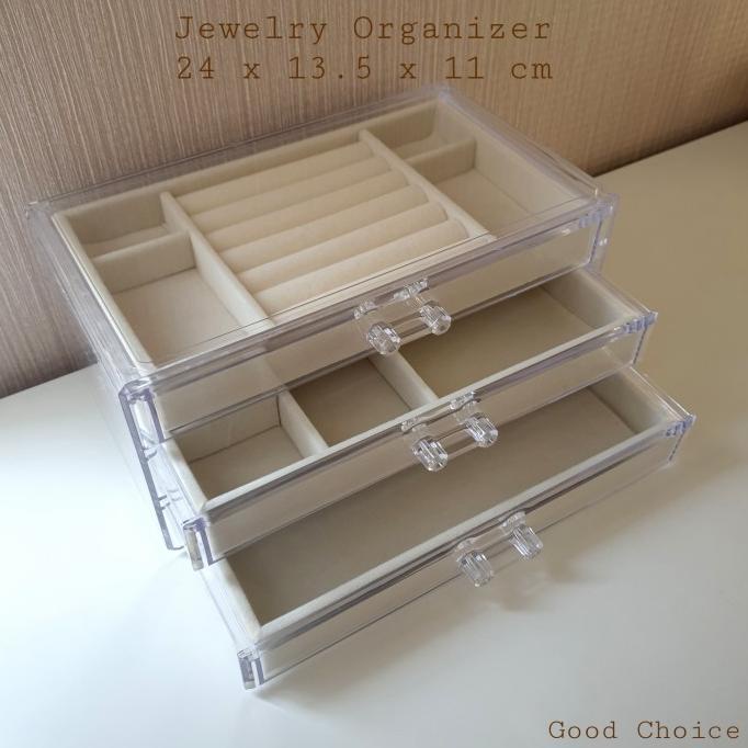 Organizer Jewelry Box Kotak Perhiasan 3 Drawers Laci Acrylic Akrilik