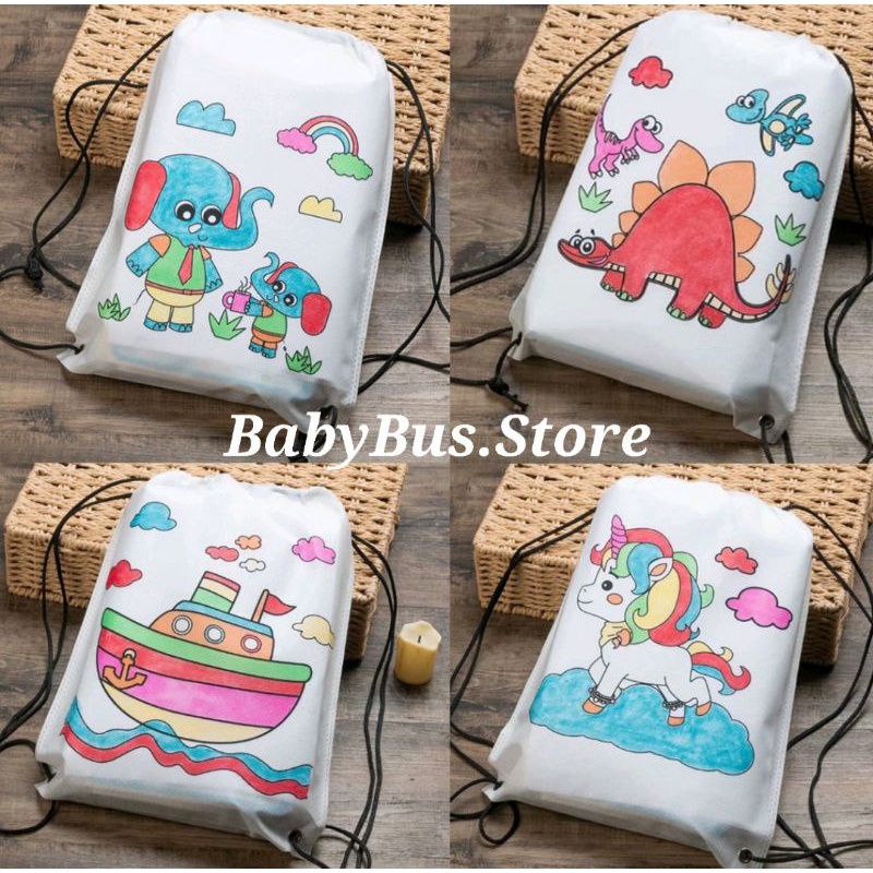 [BS] Mainan Edukasi DIY Mewarnai Tas Ransel Serut Goodie Bag