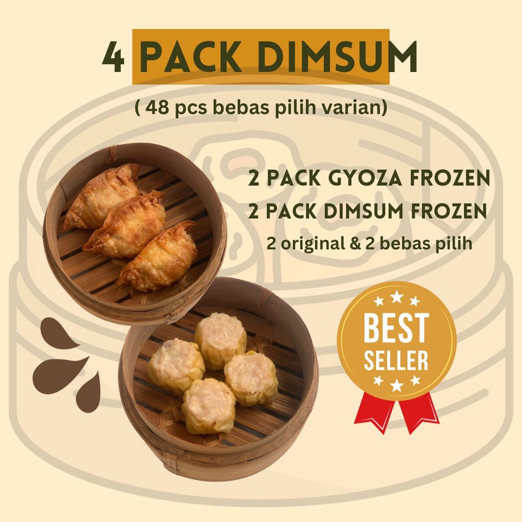 

DIMSUM - PAKET HEMAT 4 PACK DIMSUM & GYOZA FREE CHILI OIL (KHUSUS INSTAN & SAMEDAY SAJA)