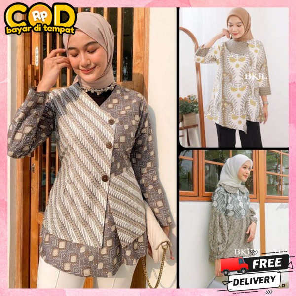 Baju Barik Atasn Kerja Kantor Kmja Blouse Fashion Wanita Pakaian Atasan Batek Simple Bloyse Batik Wa
