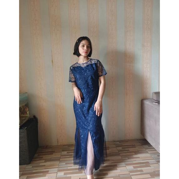 DRE Long Dress caroline dress Brukat Tile bordir mutiara model terbaru / dress party / gaun pesta al