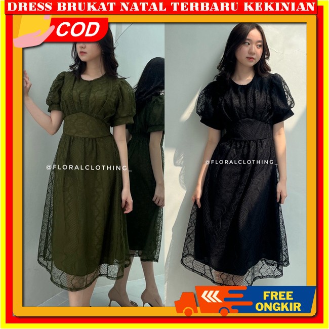Dress Brokat Terbaru 2023 Drees Korean Style Elegan Lilac Hijau Sage Navy Denim Dres Brokat Korea Mo