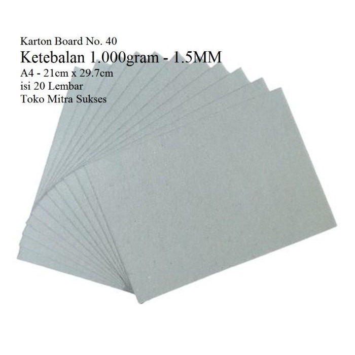 

TERLARIS - KARTON BOARD ABU ABU A4 NO 40 KETEBALAN 1.5MM