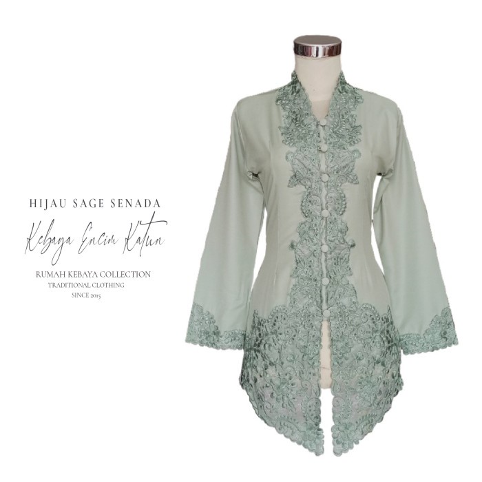 KEBAYA ENCIM BORDIR MODERN KARTINI KATUN HIJAU SAGE SENADA