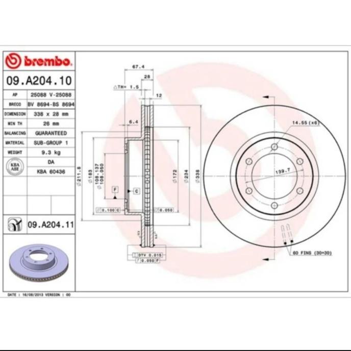 PROMO DISC BRAKE ROTOR DISC BREMBO ORIGINAL DEPAN TOYOTA FORTUNER VRZ 2016 #ORIGINAL