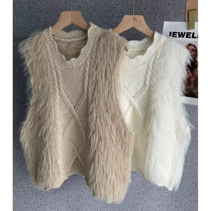 Rompi Knit Fur NYLA Lengan Buntung Special Baru Murah - Baju Outer Tanpa Lengan Bahan Rajut Import P