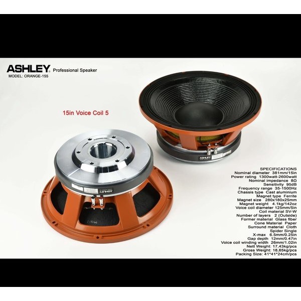 Speaker komponen ashley orange155 155 15inch orange 155 original