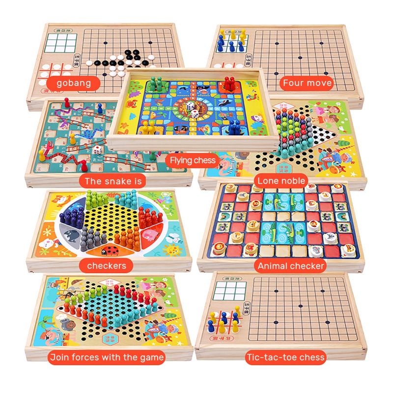 9In1 Board Game Wooden Chess Game Education Anak Toys Edukasi Catur Kayu Mainan Papan