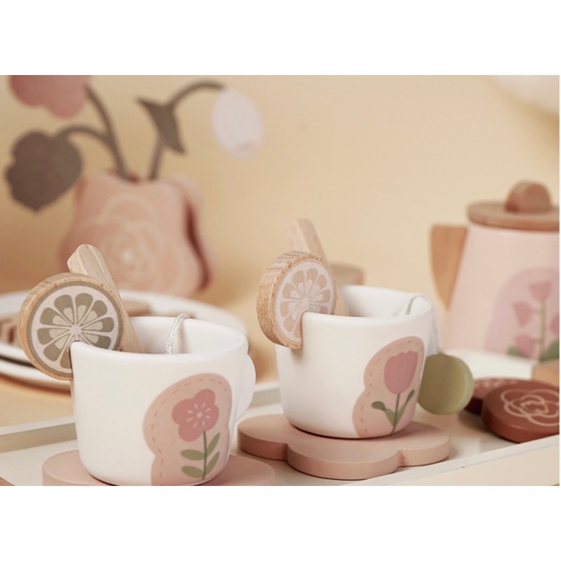 Mainan Kayu Afternoon Tea Set Natural Wood Color/ Mainan Kayu Masak Masakan/ Wooden Toy Afternoon