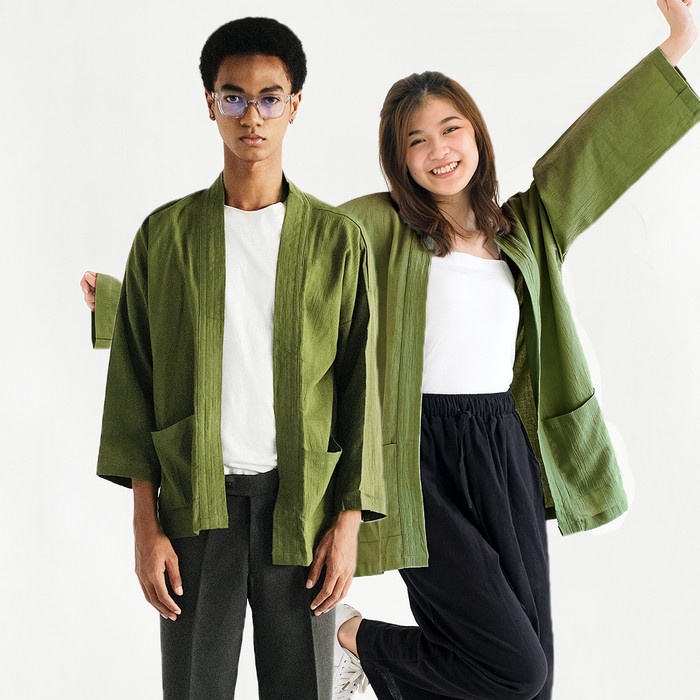 SCHOUTEN OUTER LINEN AKIRO ARMY - KIMONO PRIA WANITA (UNISEX)