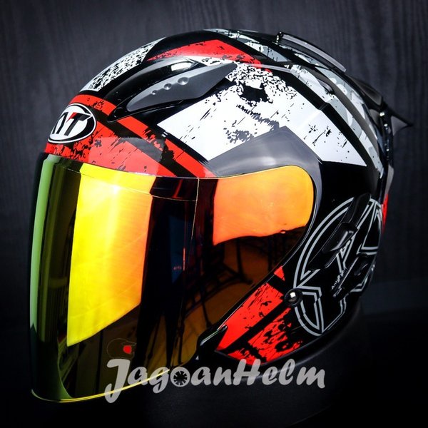 Kyt Helm Galaxy Slide #5 Flat R Black Red Fluo Double Visor Sni