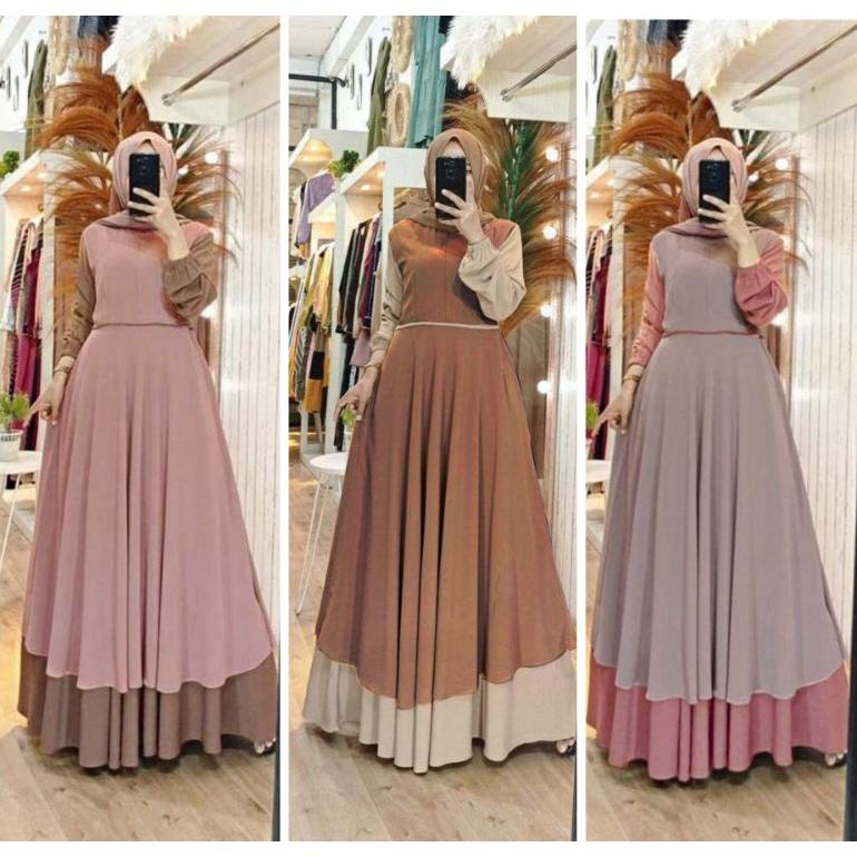 PROMO zahra maxi seruty bebydoll |gamis kombinasi 2 warna polos elegan terbaru|gamis wanita terbaru 