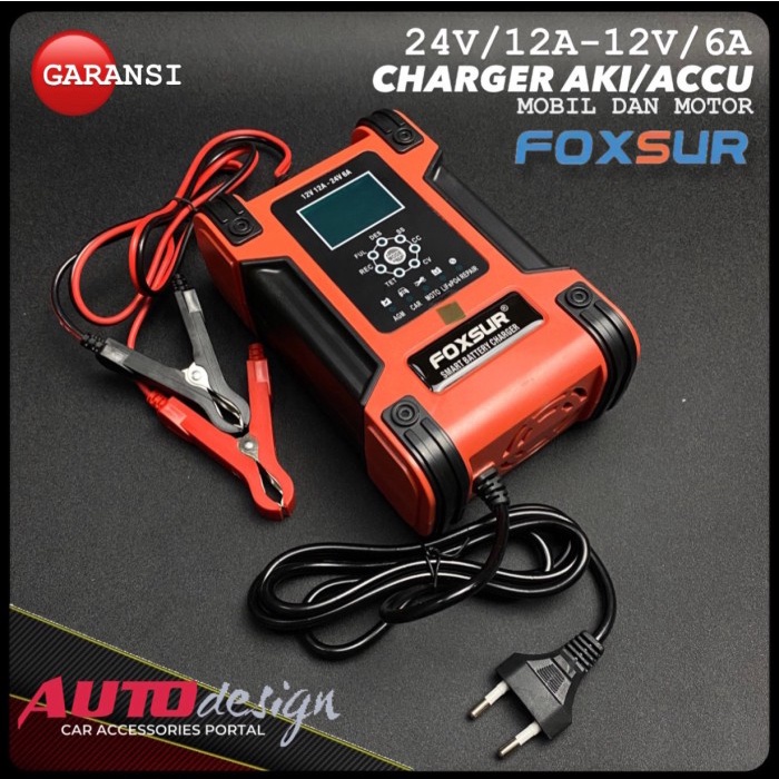 FOXSUR Smart Charger Accu Aki Mobil Motor Truk 12V 12A-24V 6A Original