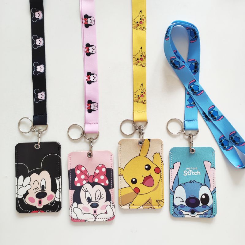 

Id Card Holder Name Tag Lanyard Kalung Kartu Kulit Kartun Lucu Ey Nnie Mouse Pikachu Pokemon Stitch