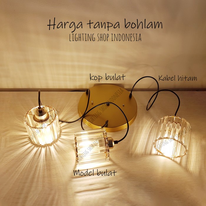 Lampu Gantung Kaca Kristal 3In1 Void Kop Bulat Modern Meja Makan 1Set