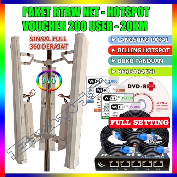 Paket Usaha RT RW NET HOTSPOT Voucher Full Setting 200 User 20 KM
