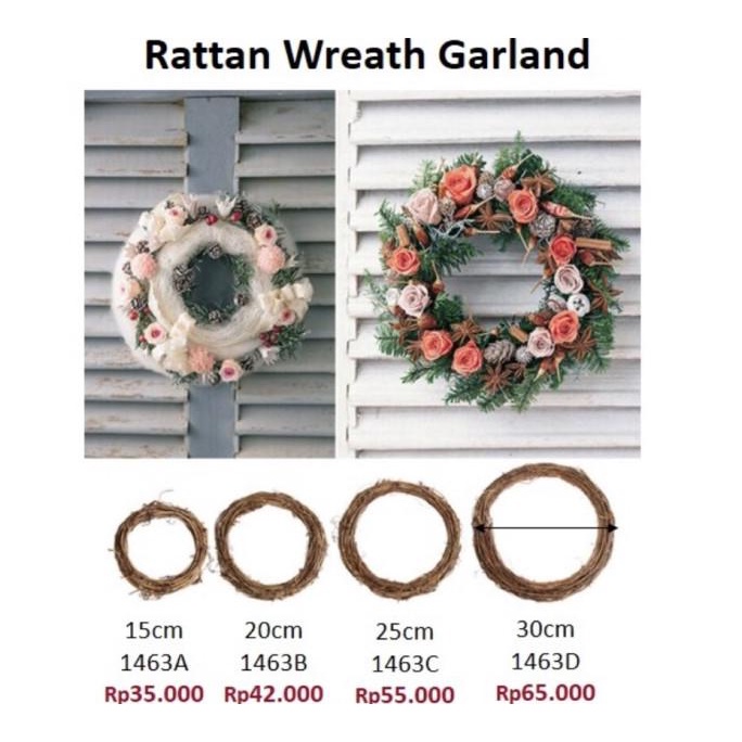 Rattan Wreath Garland 25cm - Rotan Ranting Bulat - pajangan natal