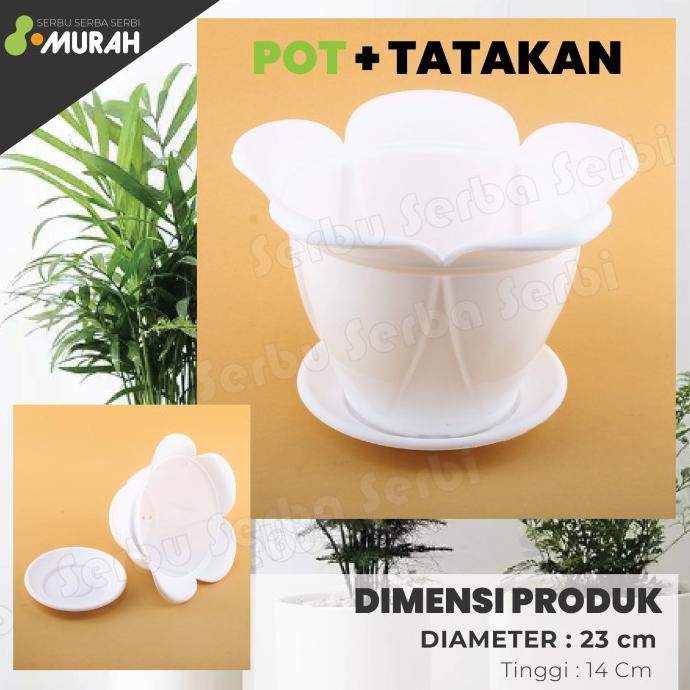 ] Pot Bunga Plastik VENXIA + TATAKAN Pot Hias Pot Bunga Putih - Terlaris
