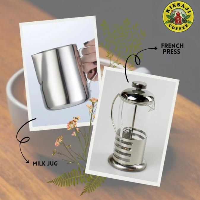 Paket Latte Art French Press Pembuih Susu + Milk Jug pitcher Stainless