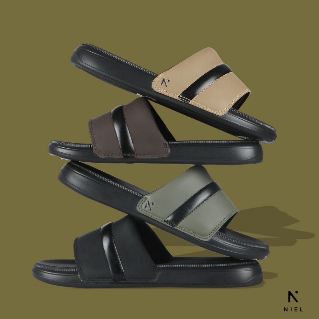 [RedDevil COLLECTION] Niel Sandal Pria Slide Selop - Coby Shadow stripe
