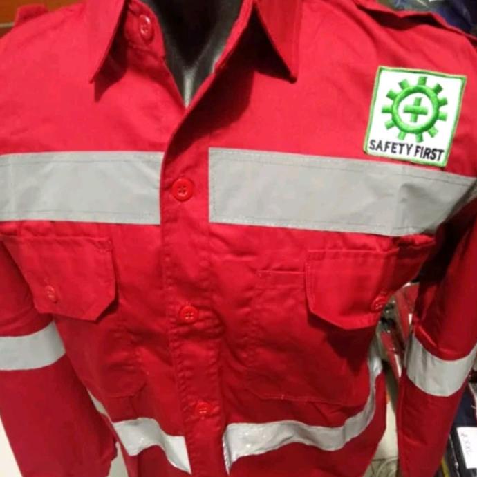 uru SERAGAM BAJU SAFETY HSE MERAH KANCING DOBLE SCOTLIGHT