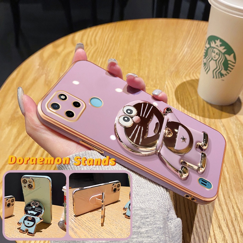 Casing Hp Realme C21 C21Y C25Y C20 C20A C11 2011 Narzo 50i Case HP tiga pola Doraemon logam tepi mew