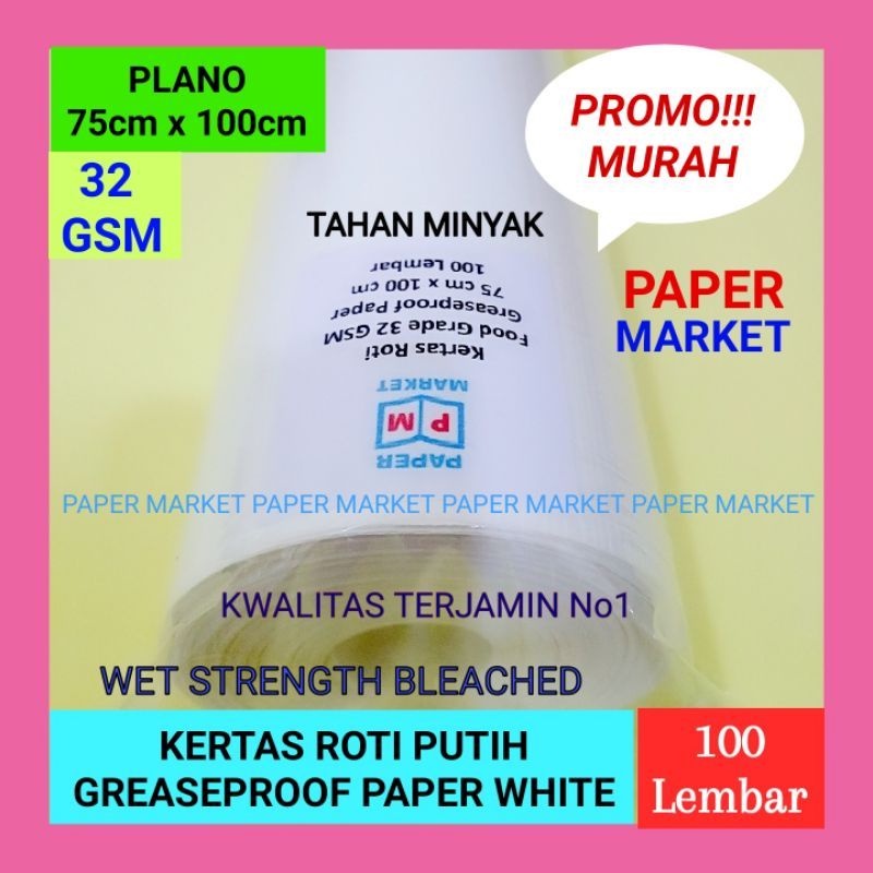 

Kertas Roti Putih Greaseproof R White 32 Gsm 75 X 100Cm - 1Roll (100Lembar)