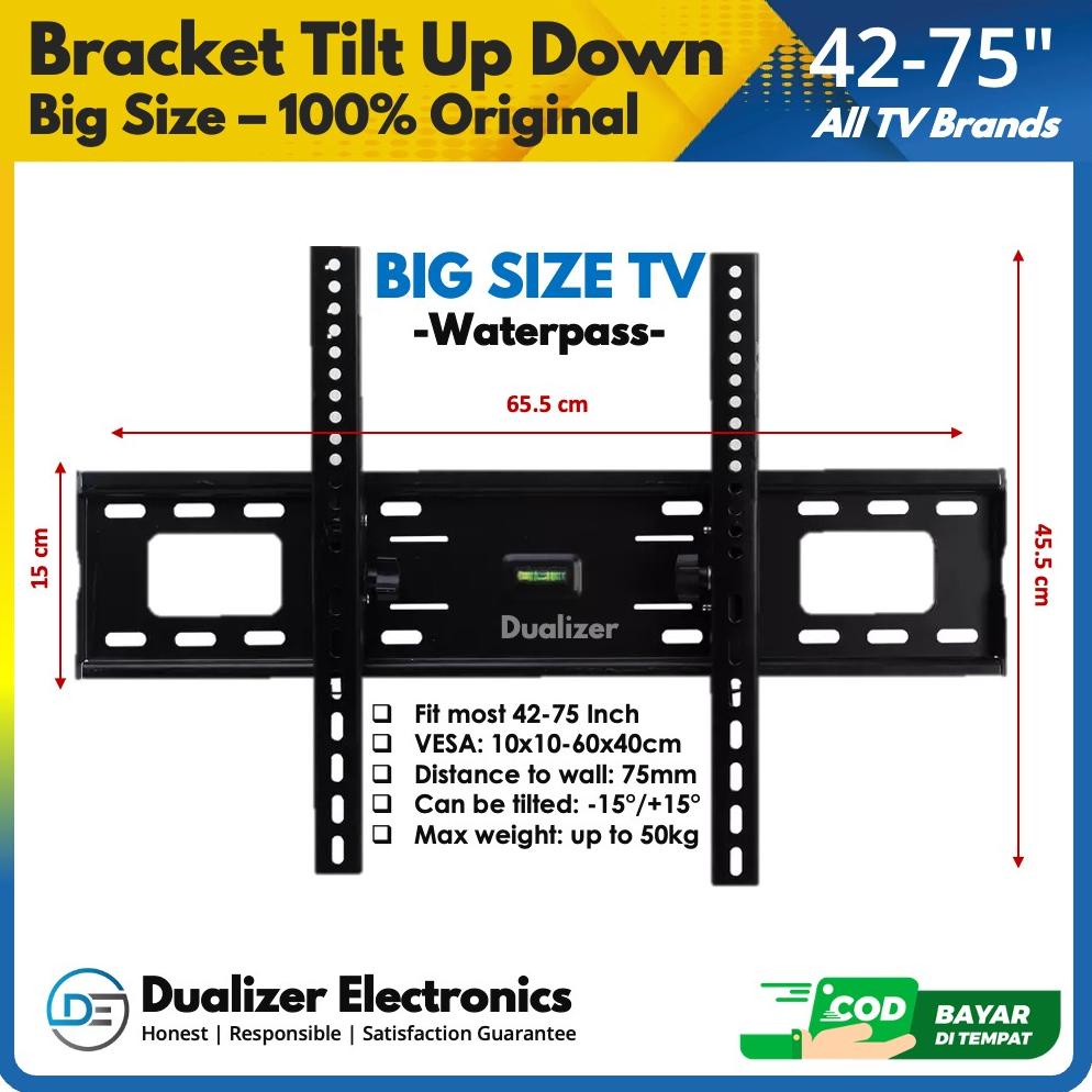 Update Bracket Tv Smart/Android 75 70 65 60 55 50 49 Inch Tilt Up Down Nunduk Waterpass Big Screen Layar Besar