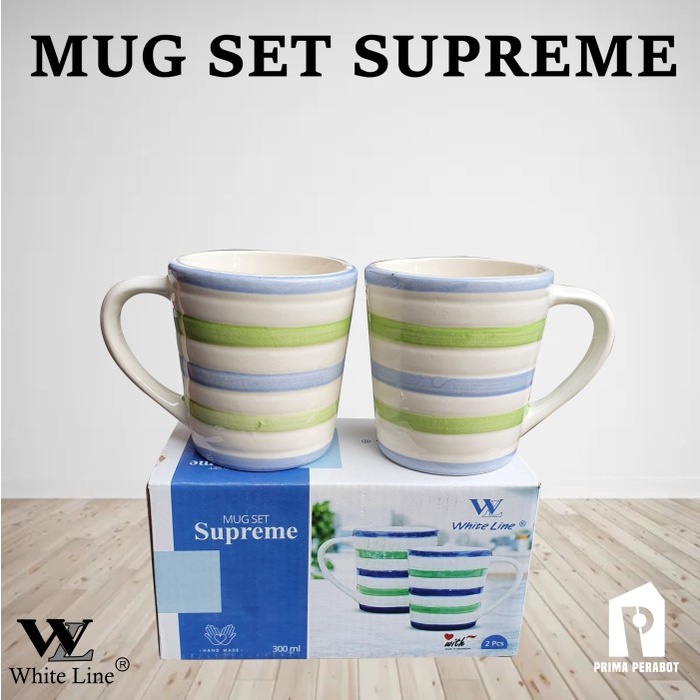 Ready stock] Mug Cangkir Set 2 Pcs Supreme White Line