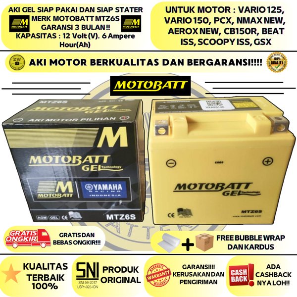 Aki Motor Satria FU Motobatt MTZ6S Aki Gel