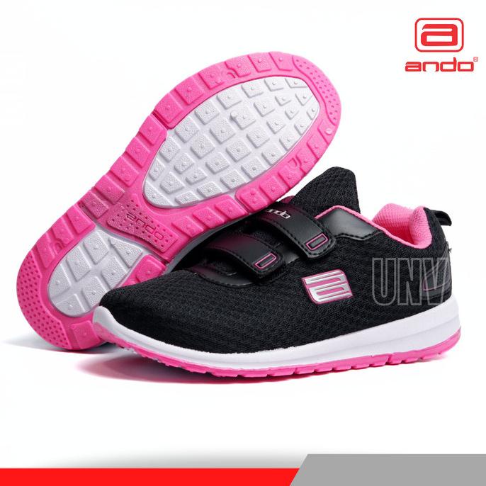 Sepatu Sekolah Ando Rebecca Hitam Pink kets Sepatu Anak Perempuan