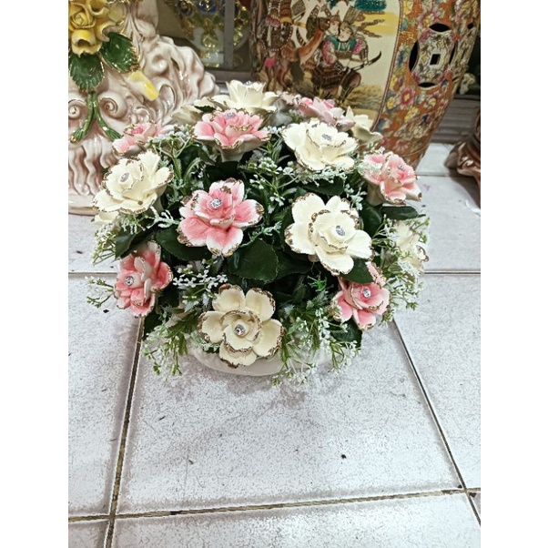 Bunga Rangkai cream Pink 21 Kuntum