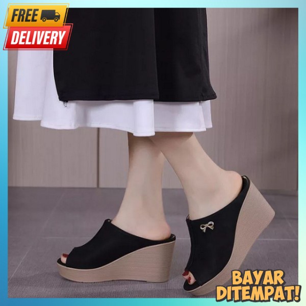 Branded Wedges Wanita Dewasa Wedhes Sandal Ibu2 Kekinian Weatges Perempuan Remaja Wedjes Model Korea