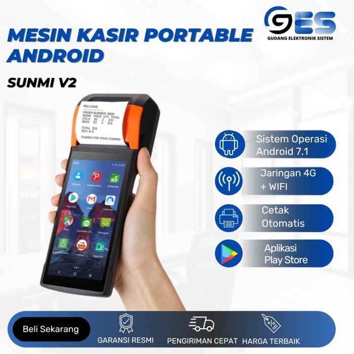 

Mesin Kasir Portable Android Sunmi V2 2/16Gb 4G Thermal Printer Scan